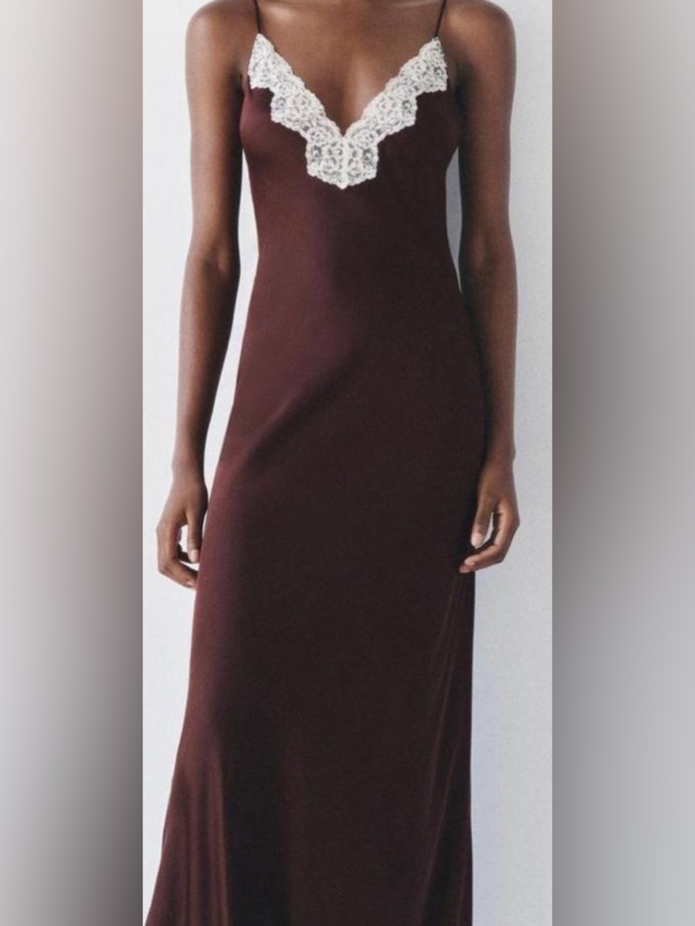 Zara Burgundy  Slip Dress with White Lace Trim/ Size XS